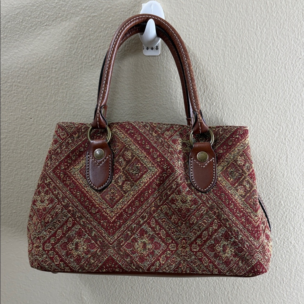 Fossil Red & Brown Woven Diamond Satchel